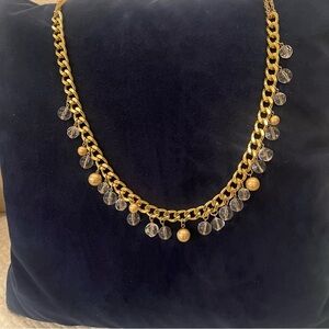 Elegant Gold Toned and Clear Beaded Necklace